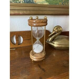 Vintage Midcentury Brass Wood Hourglass Antique Sand Timer